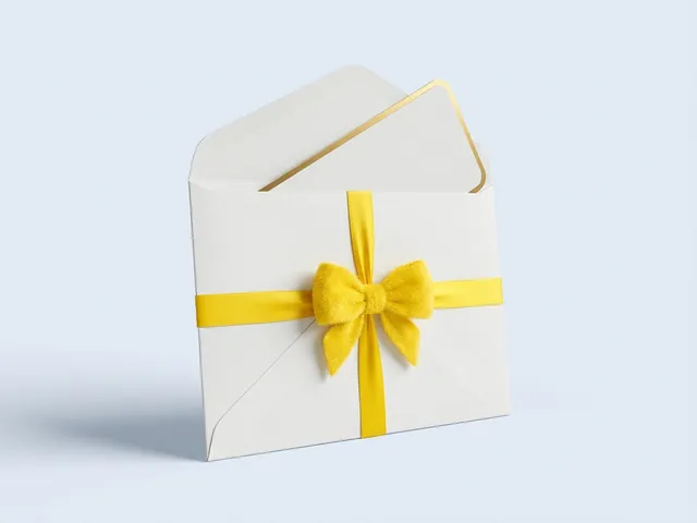 Enveloppe cadeau blanche fermée d’un ruban jaune